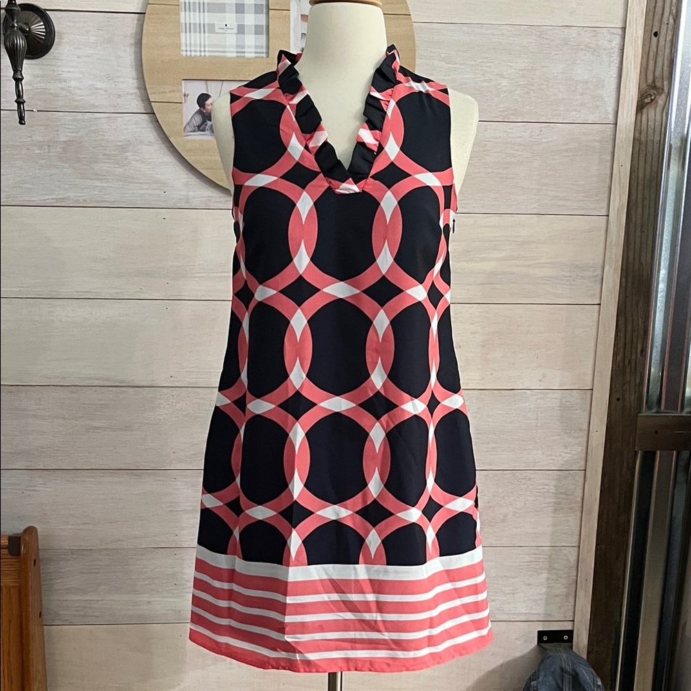 Crown & Ivy Pink and Black Geometric Dress 0 Petite